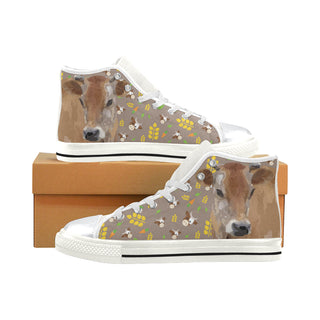 Cow White High Top Canvas Women's Shoes/Large Size - TeeAmazing