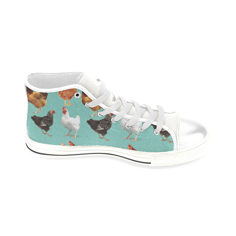 Chicken Pattern White Men’s Classic High Top Canvas Shoes - TeeAmazing