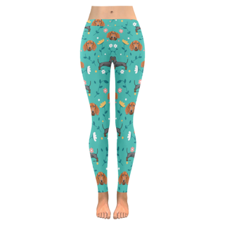 Dachshund Flower Low Rise Leggings (Invisible Stitch) (Model L05) - TeeAmazing