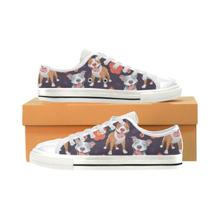 Pit bull Flower White Canvas Women's Shoes/Large Size (Model 018) - TeeAmazing