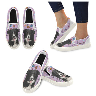 Border Collie White Women's Slip-on Canvas Shoes - TeeAmazing
