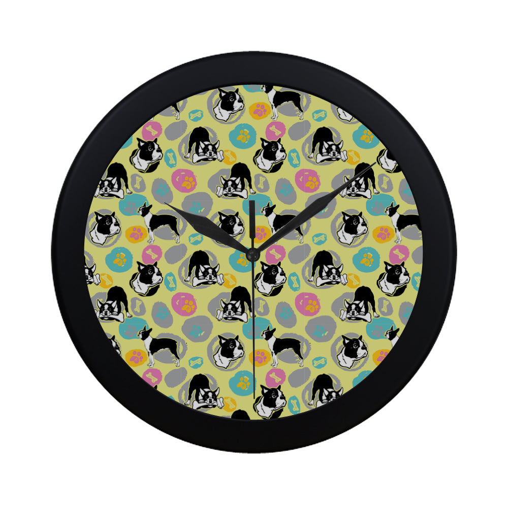 Boston Terrier Pattern Black Circular Plastic Wall clock - TeeAmazing