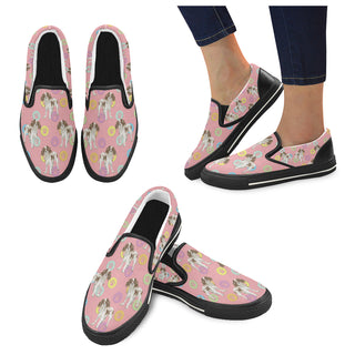 Cavalier King Charles Spaniel Water Colour Pattern No.1 Black Women's Slip-on Canvas Shoes/Large Size (Model 019) - TeeAmazing