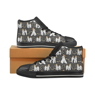 Wire Hair Fox Terrier Black High Top Canvas Women's Shoes/Large Size - TeeAmazing