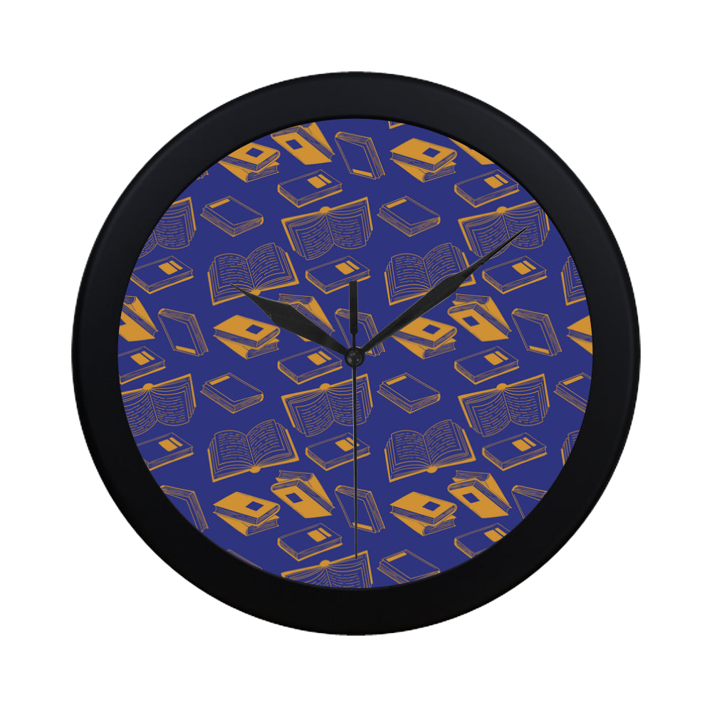 Book Pattern Black Circular Plastic Wall clock - TeeAmazing
