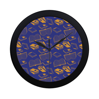 Book Pattern Black Circular Plastic Wall clock - TeeAmazing