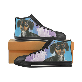 Dachshund Water Colour No.1 Black Women's Classic High Top Canvas Shoes - TeeAmazing