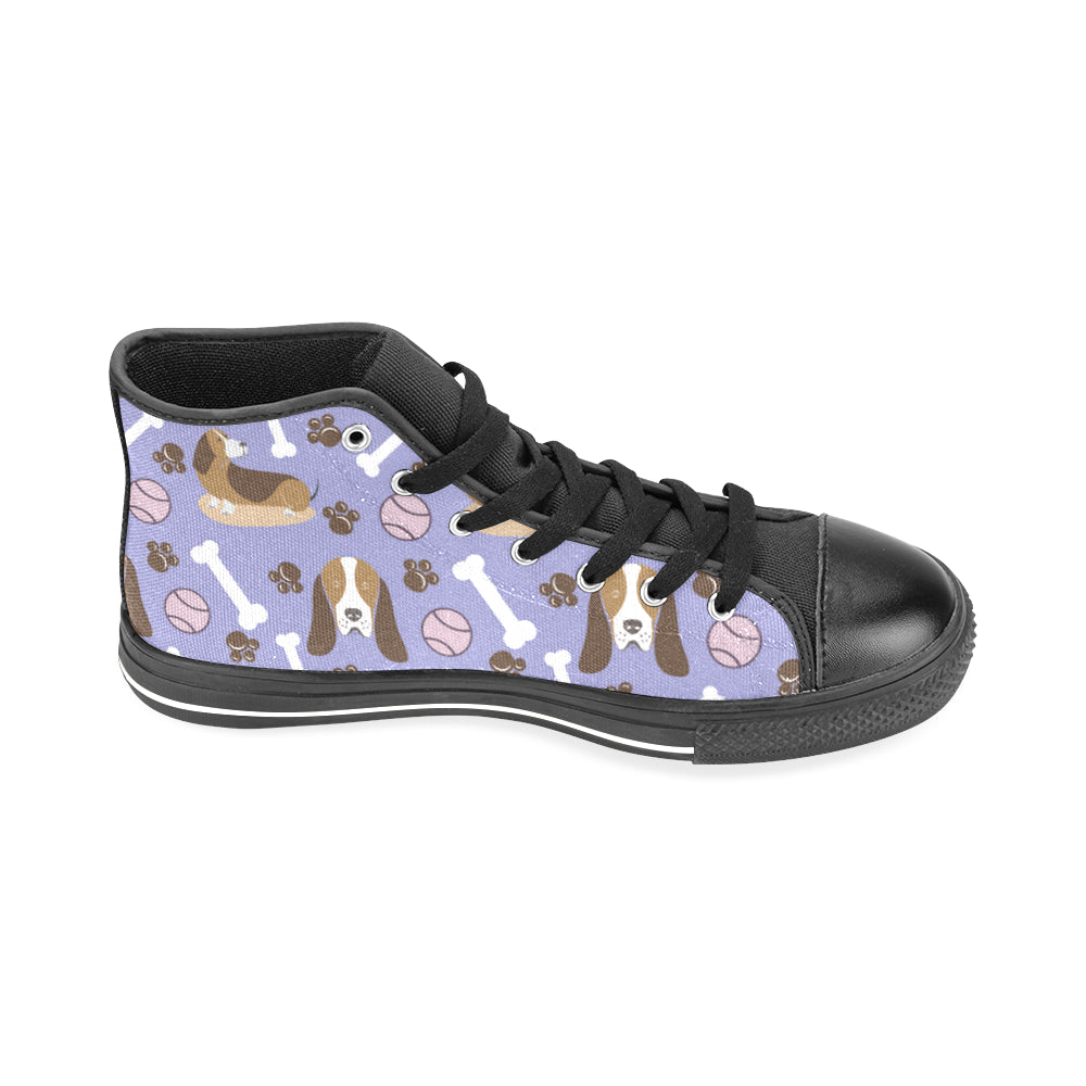 Basset Hound Pattern Black Men’s Classic High Top Canvas Shoes /Large Size - TeeAmazing