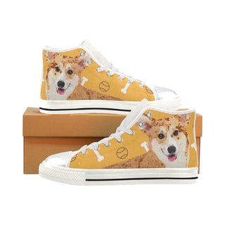 Corgi White High Top Canvas Women's Shoes/Large Size - TeeAmazing