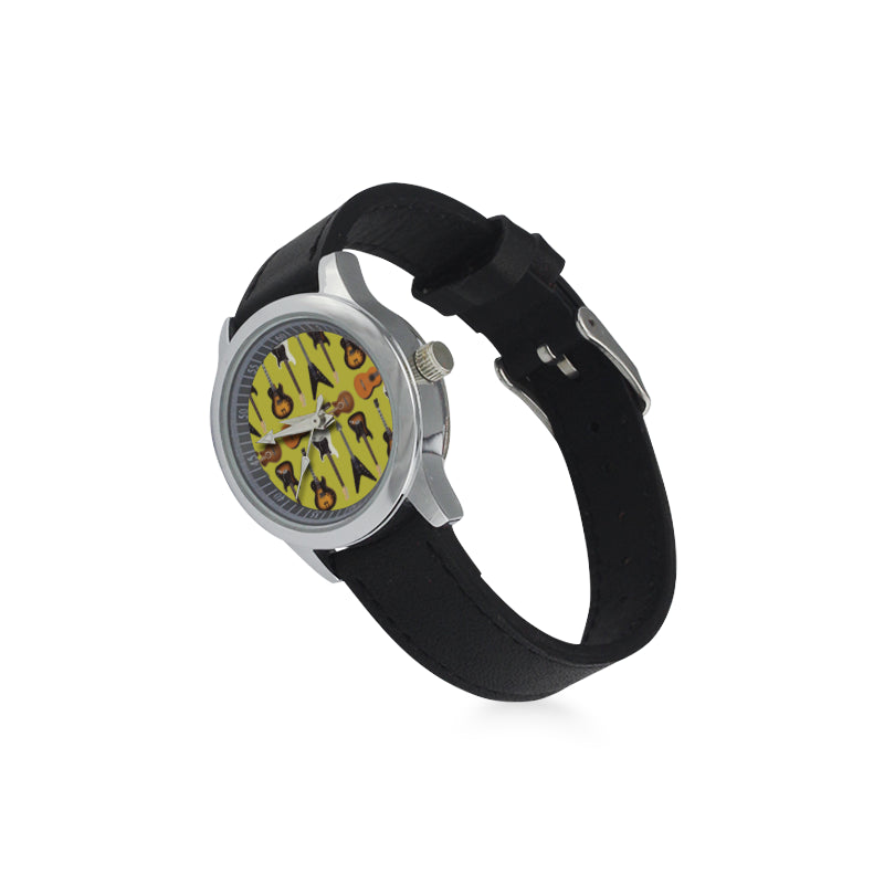 Guitar Pattern Kid's Stainless Steel Leather Strap Watch - TeeAmazing