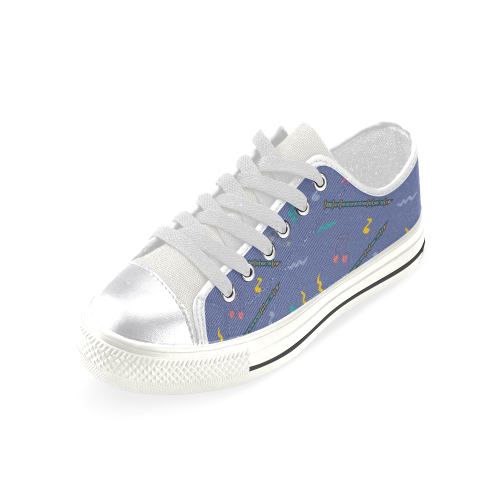 Recorder Pattern White Canvas Women's Shoes/Large Size (Model 018) - TeeAmazing