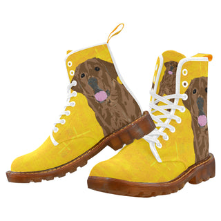 Chocolate Labrador White Boots For Women - TeeAmazing