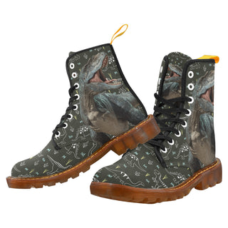 Dinosaur Black Boots For Women - TeeAmazing