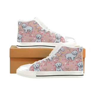 Maltipoo Flower White High Top Canvas Shoes for Kid (Model 017) - TeeAmazing