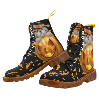 Shih Tzu Halloween Black Boots For Men - TeeAmazing