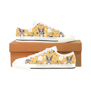 Boston Terrier Flower White Men's Classic Canvas Shoes/Large Size - TeeAmazing