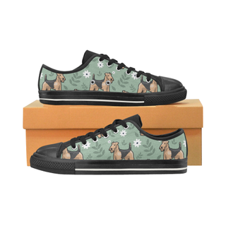 Airedale Terrier Flower Black Canvas Women's Shoes/Large Size (Model 018) - TeeAmazing