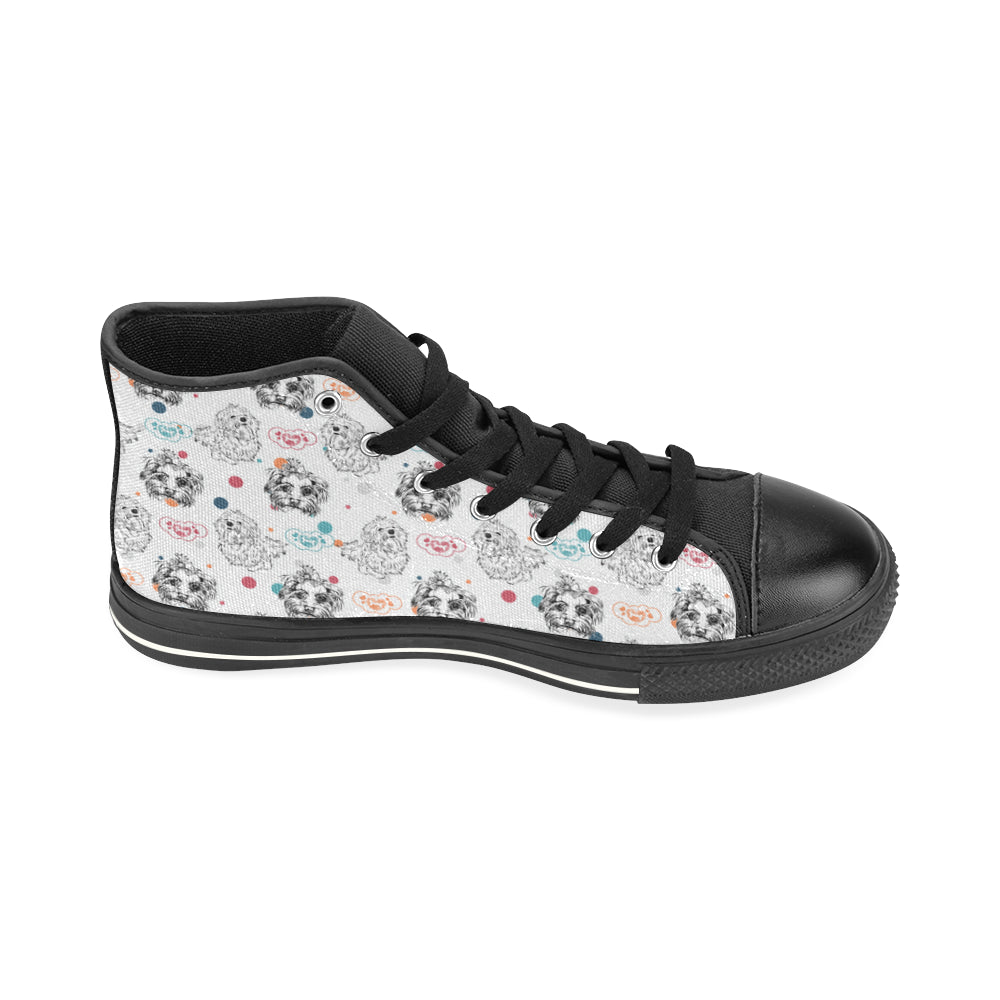 Maltese Pattern Black High Top Canvas Shoes for Kid - TeeAmazing
