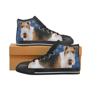 Wire Hair Fox Terrier Dog Black Men’s Classic High Top Canvas Shoes /Large Size - TeeAmazing