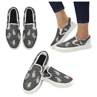 African Greys White Women's Slip-on Canvas Shoes - TeeAmazing