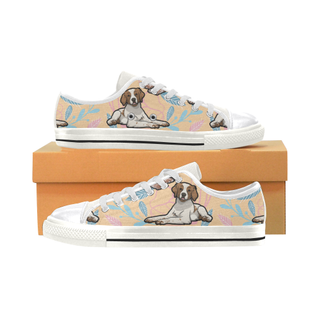 Brittany Spaniel Flower White Women's Classic Canvas Shoes - TeeAmazing
