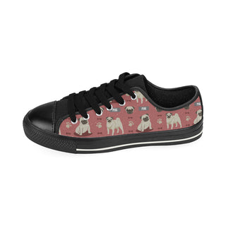 Pug Pattern Black Canvas Women's Shoes (Large Size) - TeeAmazing