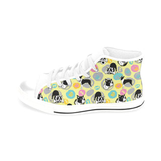 Boston Terrier Pattern White Men’s Classic High Top Canvas Shoes /Large Size - TeeAmazing
