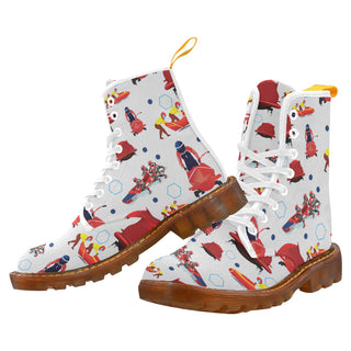 Bobsled Pattern White Boots For Women - TeeAmazing