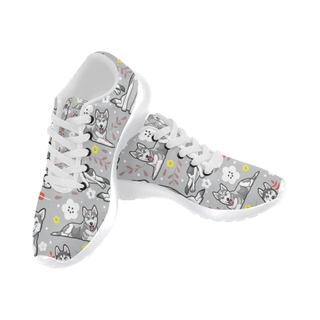 Siberian Husky Flower White Sneakers Size 13-15 for Men - TeeAmazing