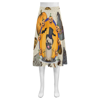 Pug Halloween Mnemosyne Women's Crepe Skirt (Model D16) - TeeAmazing