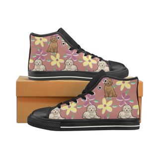 Labradoodle Flower Black Women's Classic High Top Canvas Shoes - TeeAmazing