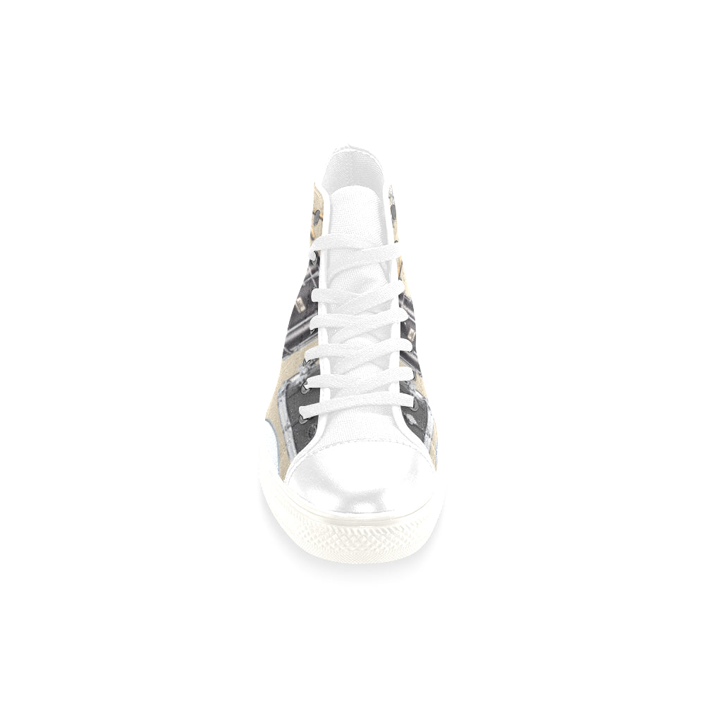 Drum Pattern White Men’s Classic High Top Canvas Shoes /Large Size - TeeAmazing