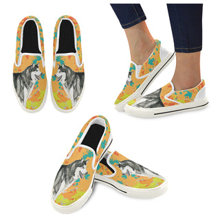 Alaskan Malamute Water Colour No.2 White Women's Slip-on Canvas Shoes/Large Size (Model 019) - TeeAmazing