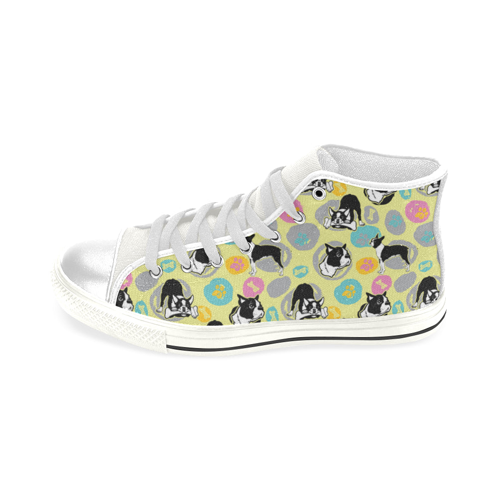 Boston Terrier Pattern White Men’s Classic High Top Canvas Shoes - TeeAmazing