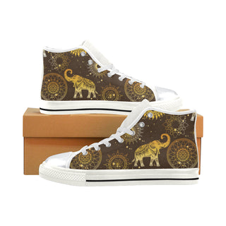 Elephant and Mandalas White High Top Canvas Women's Shoes/Large Size - TeeAmazing