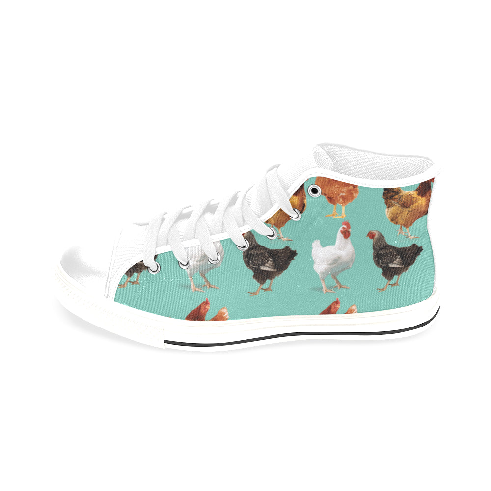 Chicken Pattern White Men’s Classic High Top Canvas Shoes /Large Size - TeeAmazing