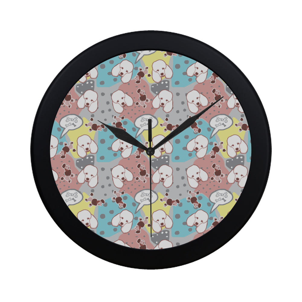 Poodle Pattern Black Circular Plastic Wall clock - TeeAmazing