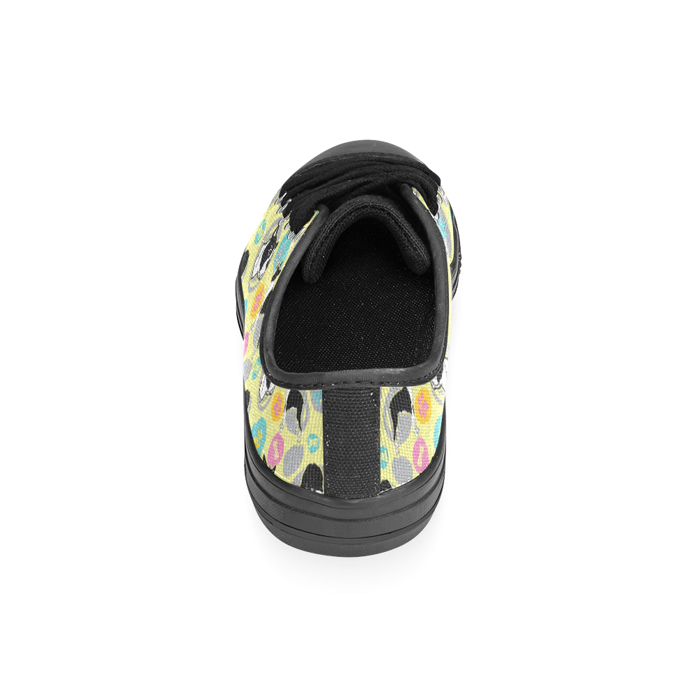 Boston Terrier Pattern Black Low Top Canvas Shoes for Kid - TeeAmazing