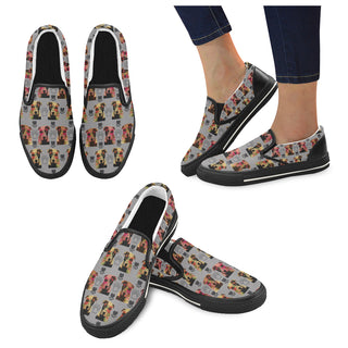 Pit Bull Pop Art Pattern No.1 Black Women's Slip-on Canvas Shoes/Large Size (Model 019) - TeeAmazing