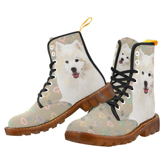 American Eskimo Dog Black Boots For Men - TeeAmazing