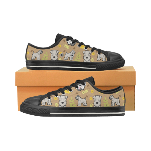 Soft Coated Wheaten Terrier Flower Black Low Top Canvas Shoes for Kid (Model 018) - TeeAmazing