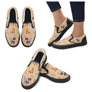 Chihuahua Flower Black Women's Slip-on Canvas Shoes - TeeAmazing
