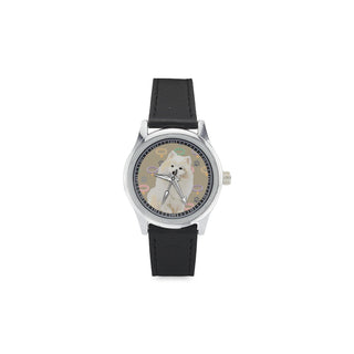 American Eskimo Dog Kid's Stainless Steel Leather Strap Watch - TeeAmazing