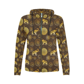 Elephant and Mandalas All Over Print Full Zip Hoodie for Women - TeeAmazing