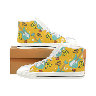 Bass Guitar Pattern White High Top Canvas Shoes for Kid (Model 017) - TeeAmazing