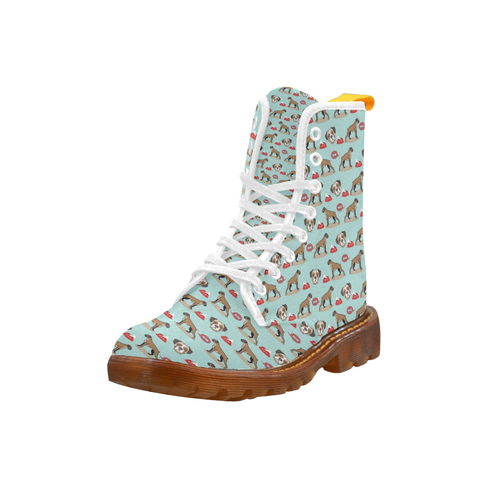 Boxer Pattern White Boots For Women - TeeAmazing