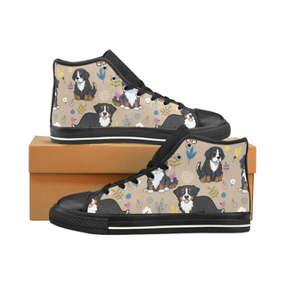 Bernese Mountain Flower Black Men’s Classic High Top Canvas Shoes /Large Size - TeeAmazing
