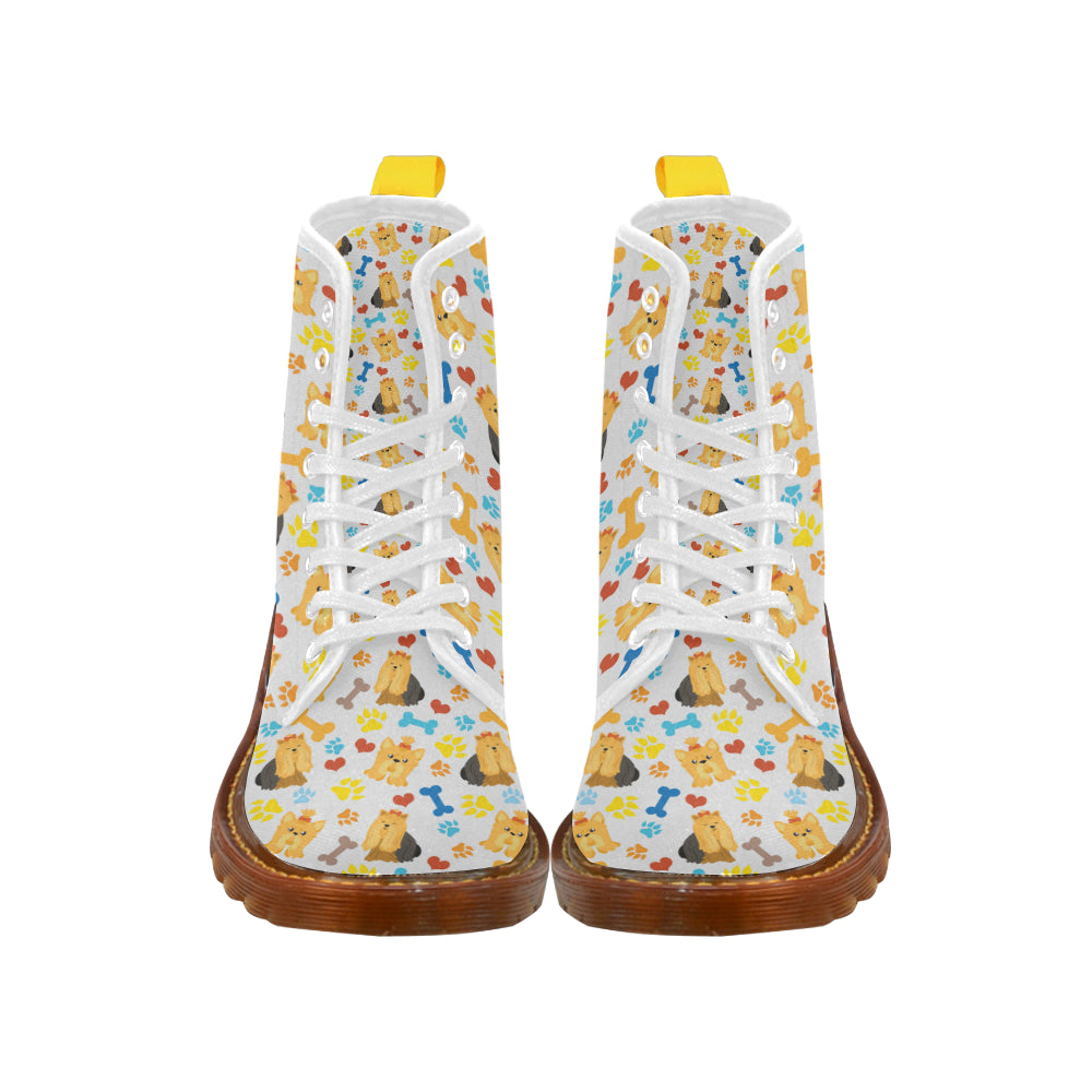 Shih Tzu Pattern White Boots For Men - TeeAmazing