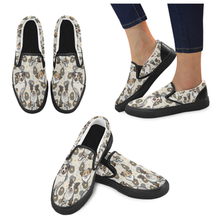 Australian Shepherd Flower Black Women's Slip-on Canvas Shoes - TeeAmazing