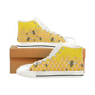 Bee Pattern White Women's Classic High Top Canvas Shoes - TeeAmazing
